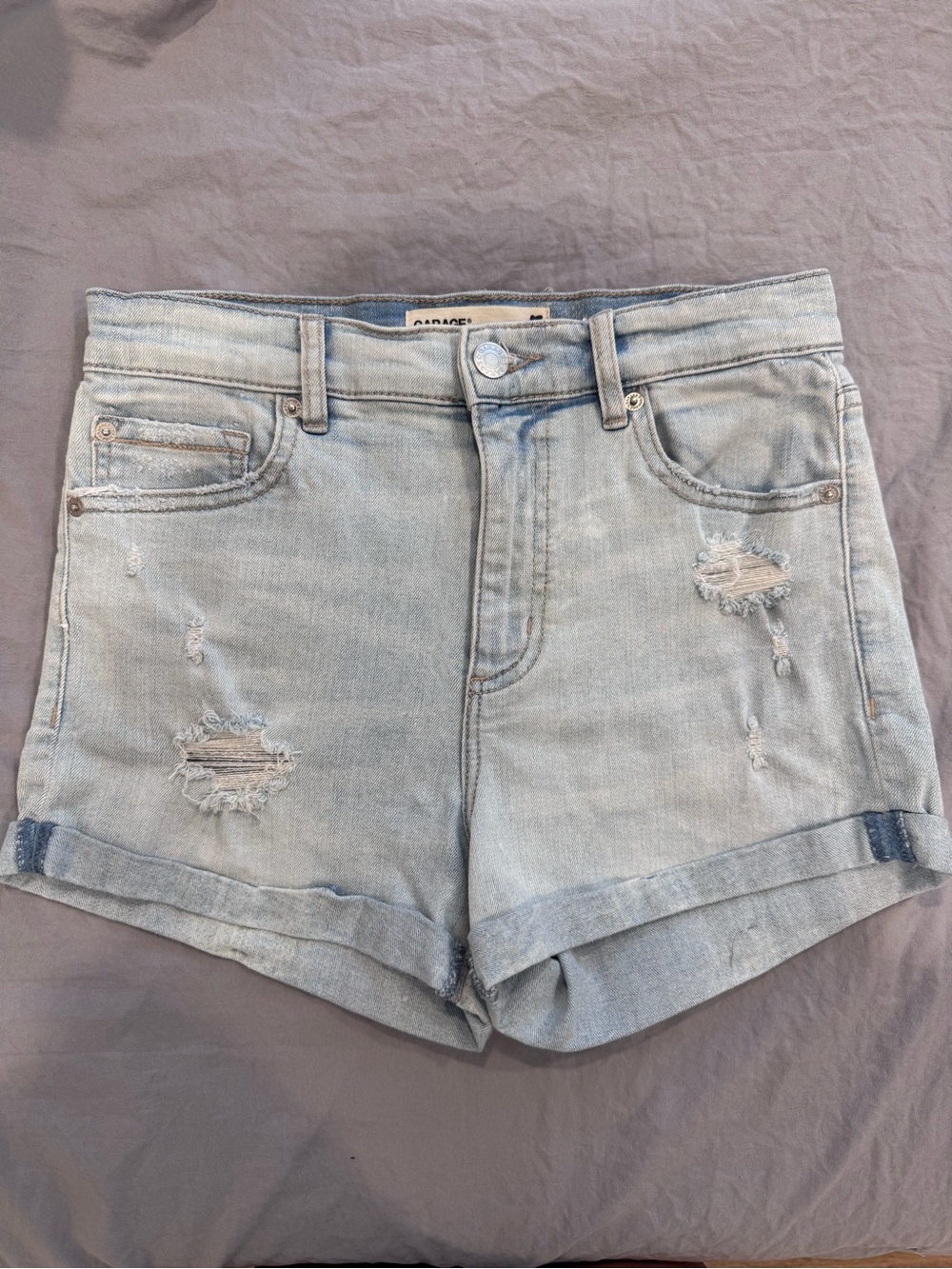 Garage Light Blue Distressed Cuffed Jean Shorts